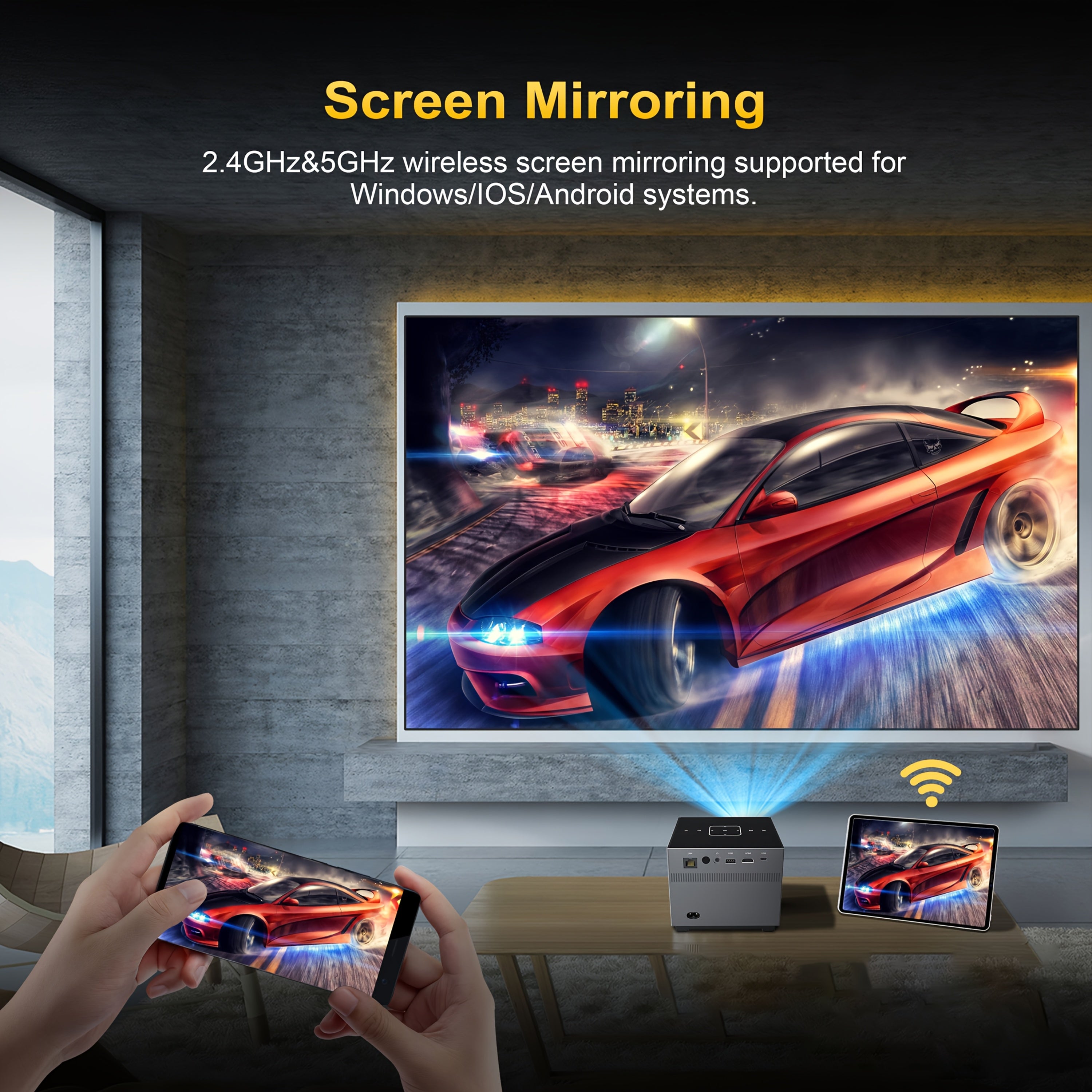 Proyector XNANO X3 T972 con Enfoque Eléctrico, Luz de Colores y Pantalla Táctil, WiFi 2.4G & 5G BT5.0, Android 9, Cine en Casa Inteligente Portátil Mini, Soporta Decodificación 4K, Enchufe Estadounidense