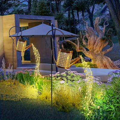 Regadera de Luz Solar para Exteriores - Arte de Jardín con Cielo Estrellado y LED Blancos Cálidos, Marco Metálico Alimentado por Energía Solar para Navidad, Bodas, Terrazas y Patios, Decoración de Fiestas | Regadora Decorativa | Construcción Duradera en