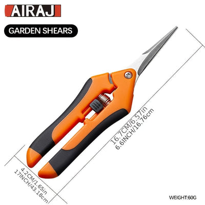 Tijeras de Poda de Precisión AIRAJ de 7 Pulgadas - Acero Inoxidable, Tijeras de Jardín Multifuncionales para Huerto, Bonsái y Control de Malezas con Mangos de Agarre Cómodo
