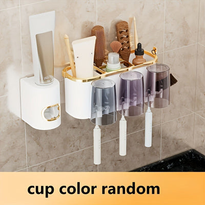 Soporte de cepillo de dientes multifuncional montado en pared y porta taza: Incluye exprimidor de pasta de dientes, adecuado para accesorios de baño, decoraciones de Halloween, Navidad