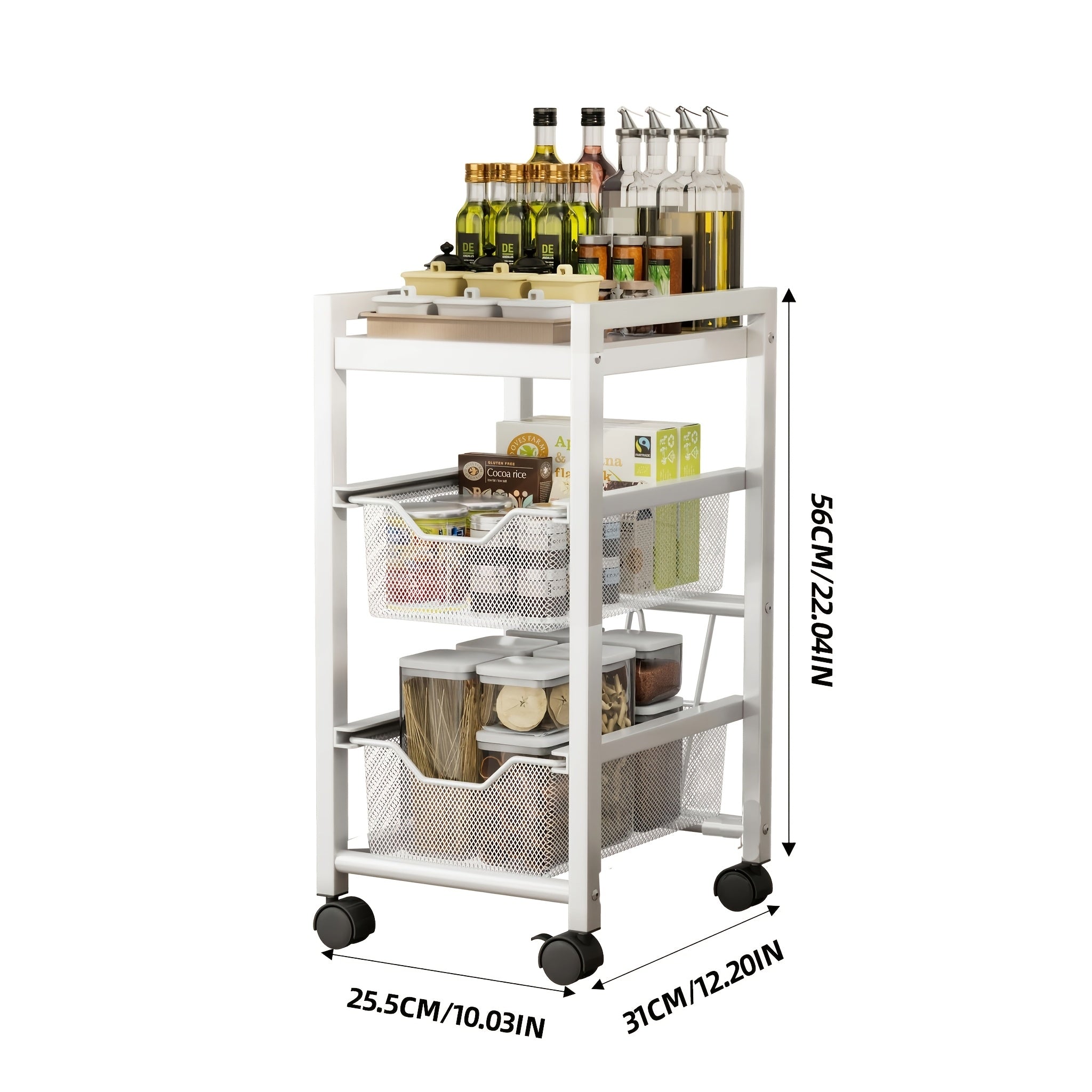 1pc estante de almacenamiento con 3/5 niveles, estante móvil con ruedas, cesta de drenaje multicapa, ideal para condimentos, platos y tazones, material acero al carbono,