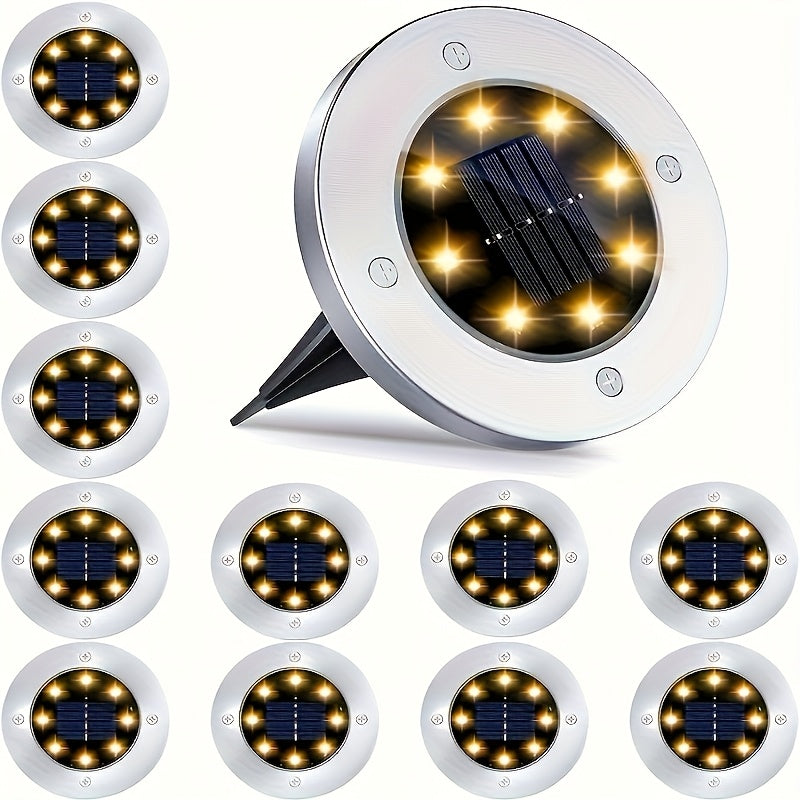 12 luces solares para jardín de acero inoxidable, focos LED con decoración de cristal pulido, luces exteriores ahorradoras de energía para patio, camino de jardín, alberca, bodas, cenas y decoración navideña - montaje semiempotrado, control con sensor de