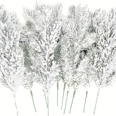 Elección popular] 10 ramas artificiales de pino con efecto nevado, ramas de pino falsas con escarcha para árbol de Navidad, coronas, guirnaldas y decoración navideña, ramitas, esprays y manualidades