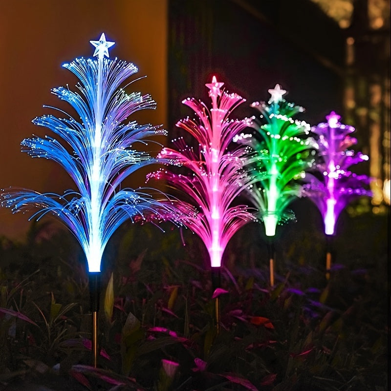 2 piezas de luces solares de cinco capas de medusas estrella, luces de árbol de Navidad de siete colores, luces de decoración de arreglos florales de jardín al aire libre a prueba de agua, luces de decoración de ambiente de fiesta de festival de patio