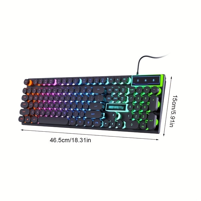 Teclado mecánico y mouse retro alámbrico, set gaming con retroiluminación multicolor, teclas estilo punk, para esports y oficina, periféricos de computadora, USB plug and play, sensación mecánica