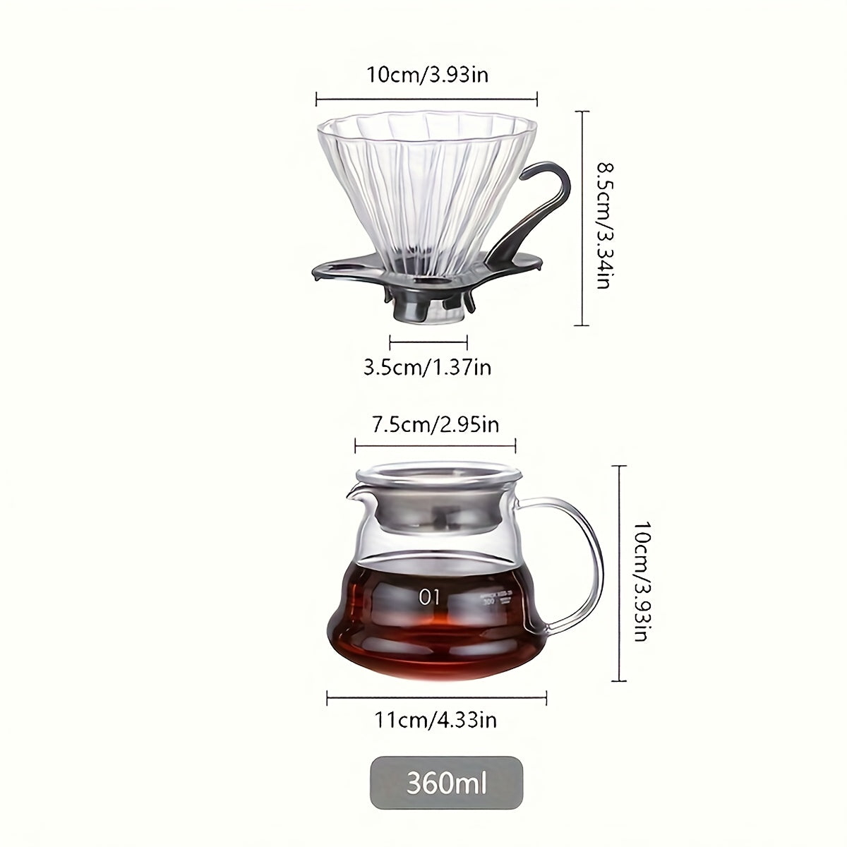 Juego de 2 filtros de café de vidrio artesanales, con jarra resistente al calor y mango cómodo, diseño con patrones para café de calidad de barista, ideal para Navidad, Día del Padre y Día de la Madre