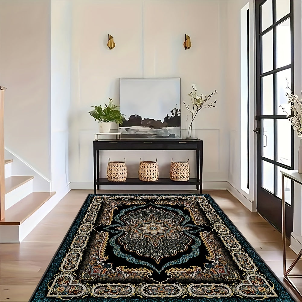 Alfombra de estilo bohemio grande con base antideslizante y material de terciopelo, adecuada para uso en interiores en hogares y oficinas, no se deshilacha durante la decoración del hogar. Esta alfombra moderna lavable a máquina es ideal para salones, do