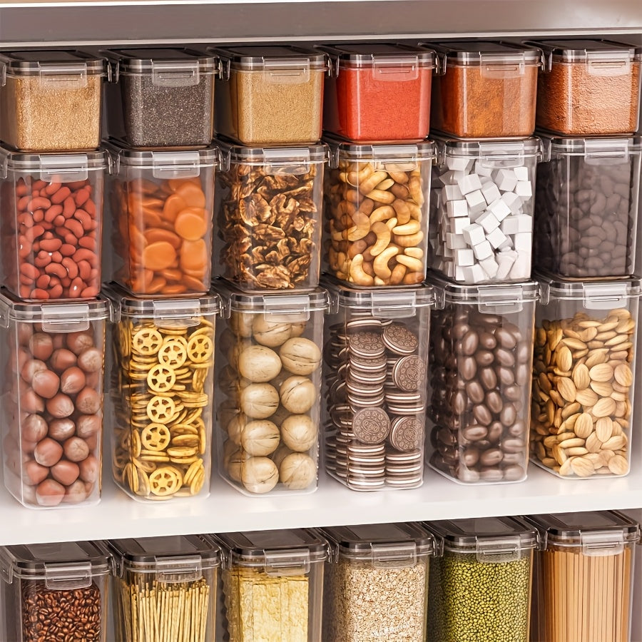 Juego de 16 piezas de recipientes para almacenar alimentos, con 8 frascos y 8 tapas, hecho de plástico libre de BPA, ideal para organizar la despensa, apilables y reutilizables