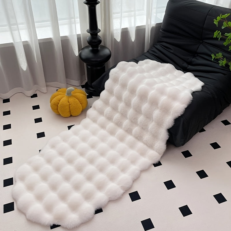 1 alfombra de pelo corto de piel sintética de conejo, color sólido en poliéster con respaldo de PVC, lavable a máquina, forma poligonal, decorativa para sofá y hogar en Navidad