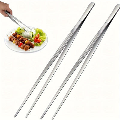 Juego de pinzas de acero inoxidable para alimentos, 2 piezas, pinzas de cocina de precisión para cocinar, accesorios para BBQ, herramientas para buffet y restaurante, utensilios culinarios - 25.4 cm