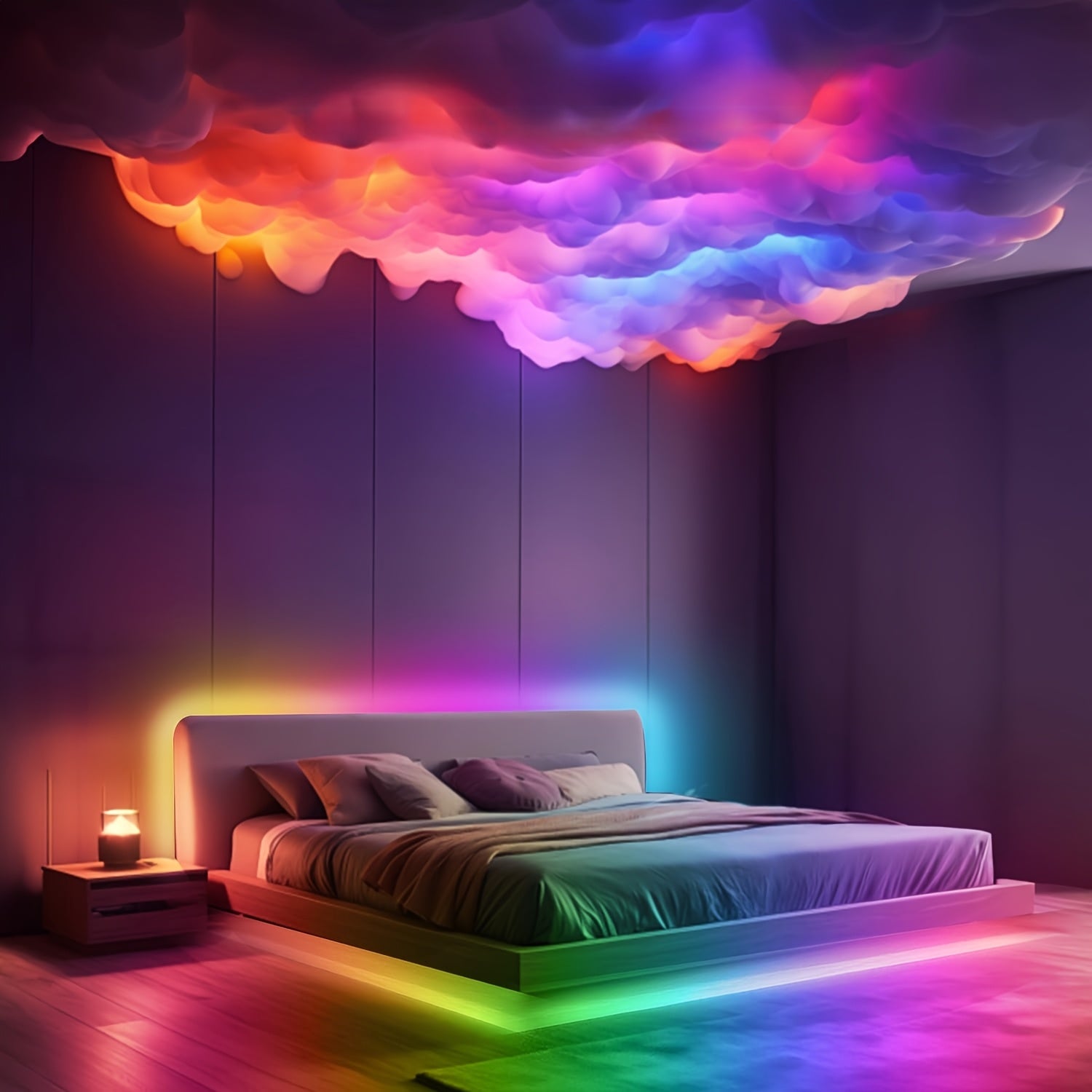 Luz de nube grande alimentada por USB con sincronización de música - Tira de luces LED de cambio de color multicolor para sala de juegos, iluminación de escenario y decoración de vacaciones, perfecta para regalos de Navidad, oficina y uso en el hogar, lu