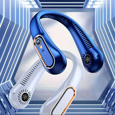 1pc Ventilador portátil para colgar en el cuello con carga USB, herramienta de enfriamiento portátil para el verano caluroso, ventilador de cuello sin aspas, ventilador de enfriamiento de aire portátil ajustable, para deportes al aire libre, viajes, elec