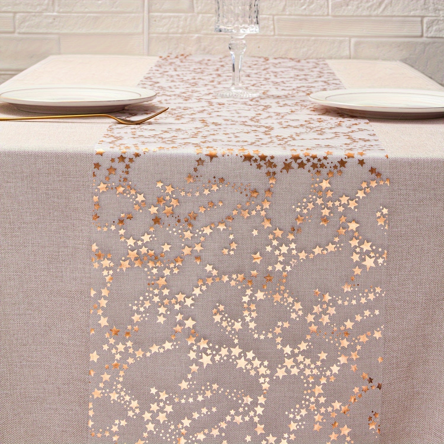 1 unidad de mantel de lona dorada de 11x108 pulgadas y 11x196 pulgadas, mantel de estrellas con lentejuelas brillantes, diseño de estrellas metálicas, dorado/rose dorado/plata, tela de poliéster, decoración de mesa festiva para Navidad, boda, cumpleaños,