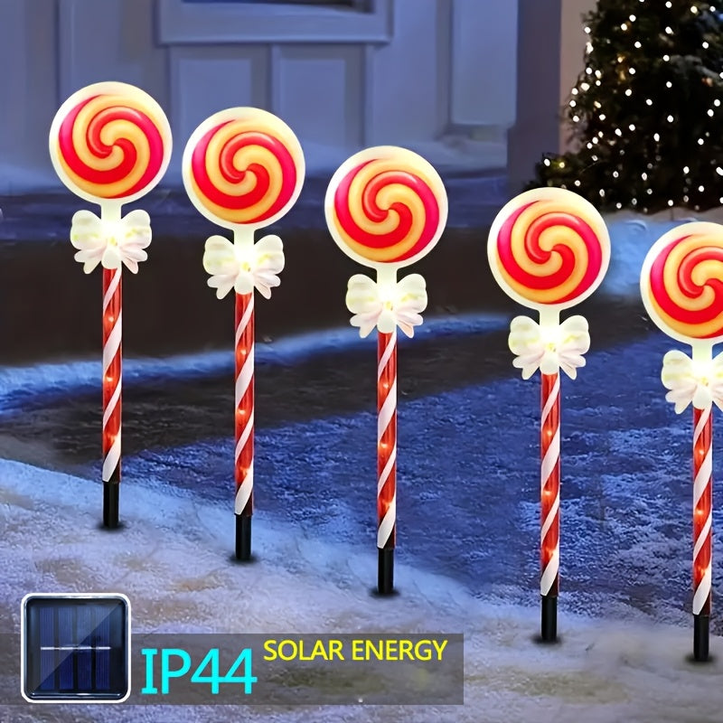 1 Juego, Luces Solares para Camino de Dulces, Decoraciones Navideñas con Lazo, Decoración de Patio Navideño, Jardín, Césped, Porche, Luces de Tierra para Césped, Luces de Color para Festivales al Aire Libre