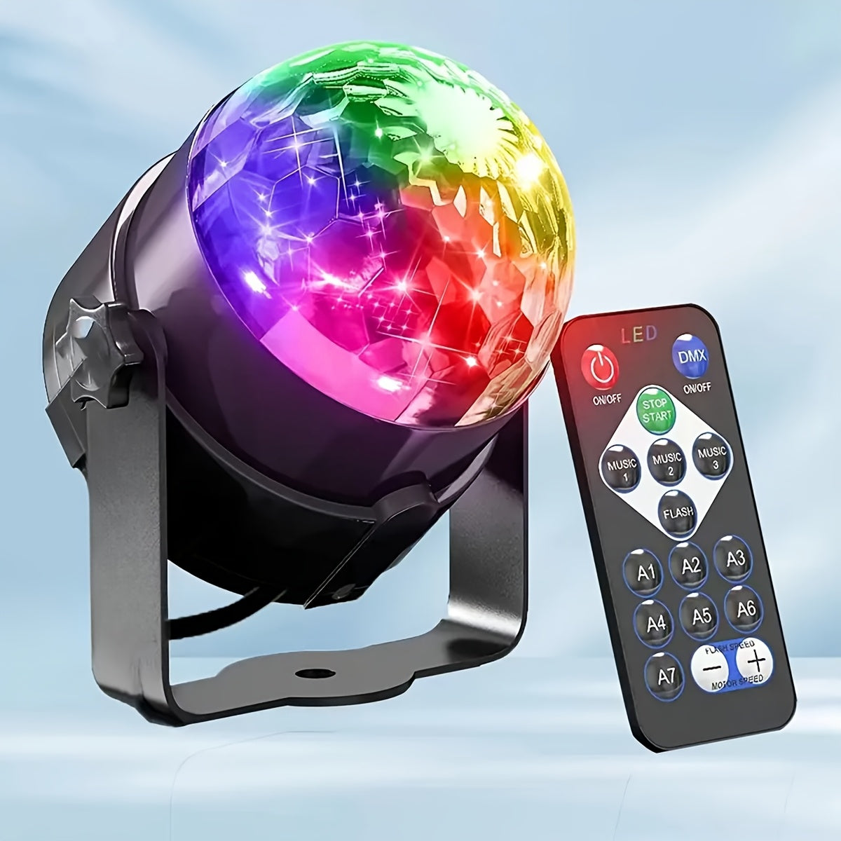 1 pieza de luz de bola de disco RGB con control remoto - LED de cambio de color controlado por voz, 7 modos, alimentado por USB, uso de mesa, ajuste de múltiples colores, interruptor de botón para decoraciones de fiestas, luz de bola de disco recargable,