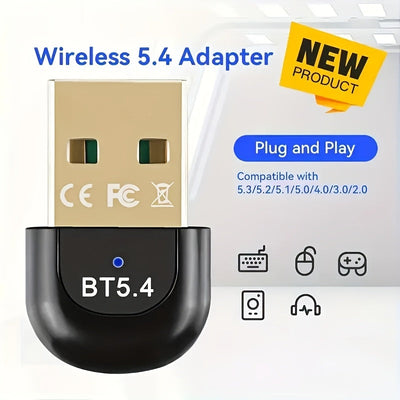 Adaptador inalámbrico USB 5.4, receptor USB, miniadaptador Plug and Play con EDR, compatibilidad automática con versiones anteriores de 5.3/5.1/5.0/4.2/4.1/4.0, para portátil, auriculares, teclado, ratón, altavoz, impresora - No requiere batería