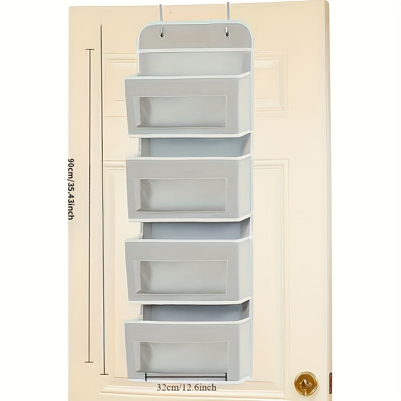 Organizador de almacenamiento colgante sobre la puerta con 4 bolsillos grandes - Unidad de estantería de tela elegante para dormitorio, baño, despensa y organización del hogar, almacenamiento de puerta, estanterías colgantes