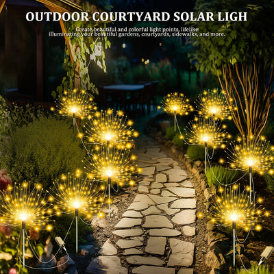 5 luces solares de fuegos artificiales para decoración exterior - 8 modos de iluminación, luces LED para San Valentín, Ramadán, Navidad, Halloween, bodas y fiestas en el jardín, perfectas para ambiente festivo, luces solares colgantes