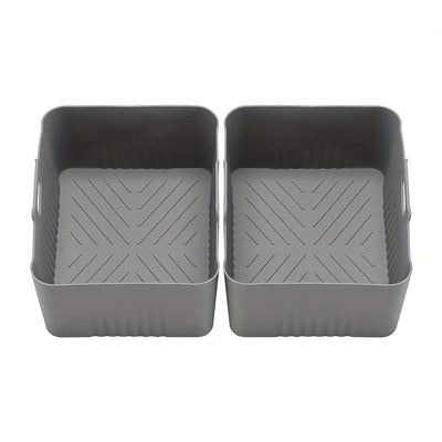 2 Piezas de Bandejas Reutilizables para Freidora de Aire con Asas - Antiadherentes y Resistentes al Calor, Aptos para Lavavajillas, Ideales para Navidad, Halloween, Pascua y Acción de Gracias, Utensilios de Cocina Multifuncionales, Diseño Estriado, Mango