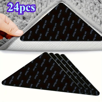 24pcs Sujetadores de Alfombras, Pegatinas de Fijación Antideslizantes, Alfombrilla Antideslizante para Suelos de Madera, Suelos de Azulejos y Mármol, Clips Adhesivos de Doble Cara para Mantener la Esquina Plana, Cinta de Alfombra Removible para Alfombras