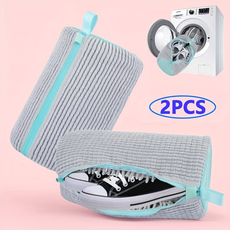 Juego de 2 bolsas lavadoras reutilizables para tenis, resistentes a roturas, evitan enredos, bolsas de lavandería de poliéster de alta calidad para lavadora y secadora, color amarillo brillante con detalles en azul, fácil almacenamiento