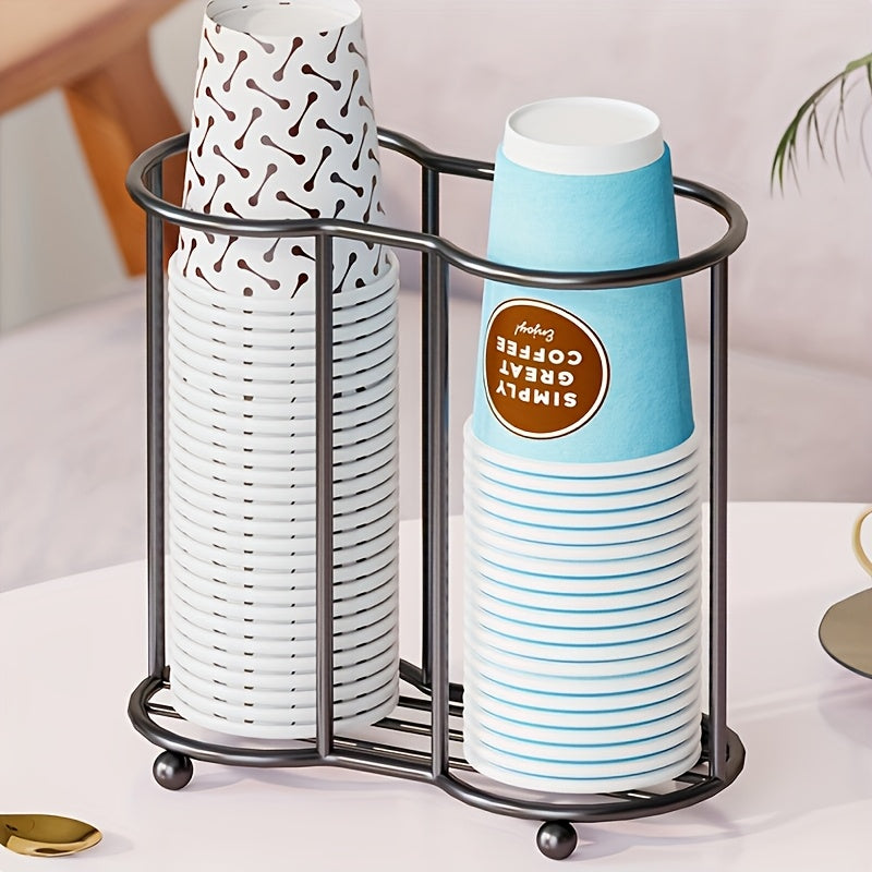Soporte para Tazas de Doble Tubo Elegante - Organizador de Mesa Ahorrador de Espacio con Marco Metálico Resistente, Sostiene 4 Vasos, para Hogar, Oficina, Café, Bar, Almacenamiento de Bebidas | Diseño Minimalista Moderno | Construcción Duradera