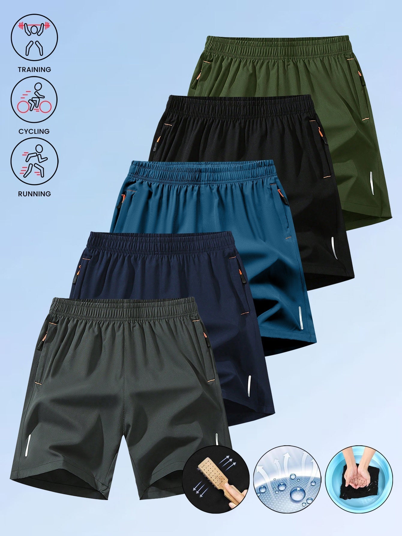 1 par de shorts deportivos para hombre OBM Larsen de secado rápido con bolsillos con cierre, transpirables, ligeros, para playa, gimnasio, running y entrenamiento, con cordón ajustable, varios colores, para deportes y actividades al aire libre