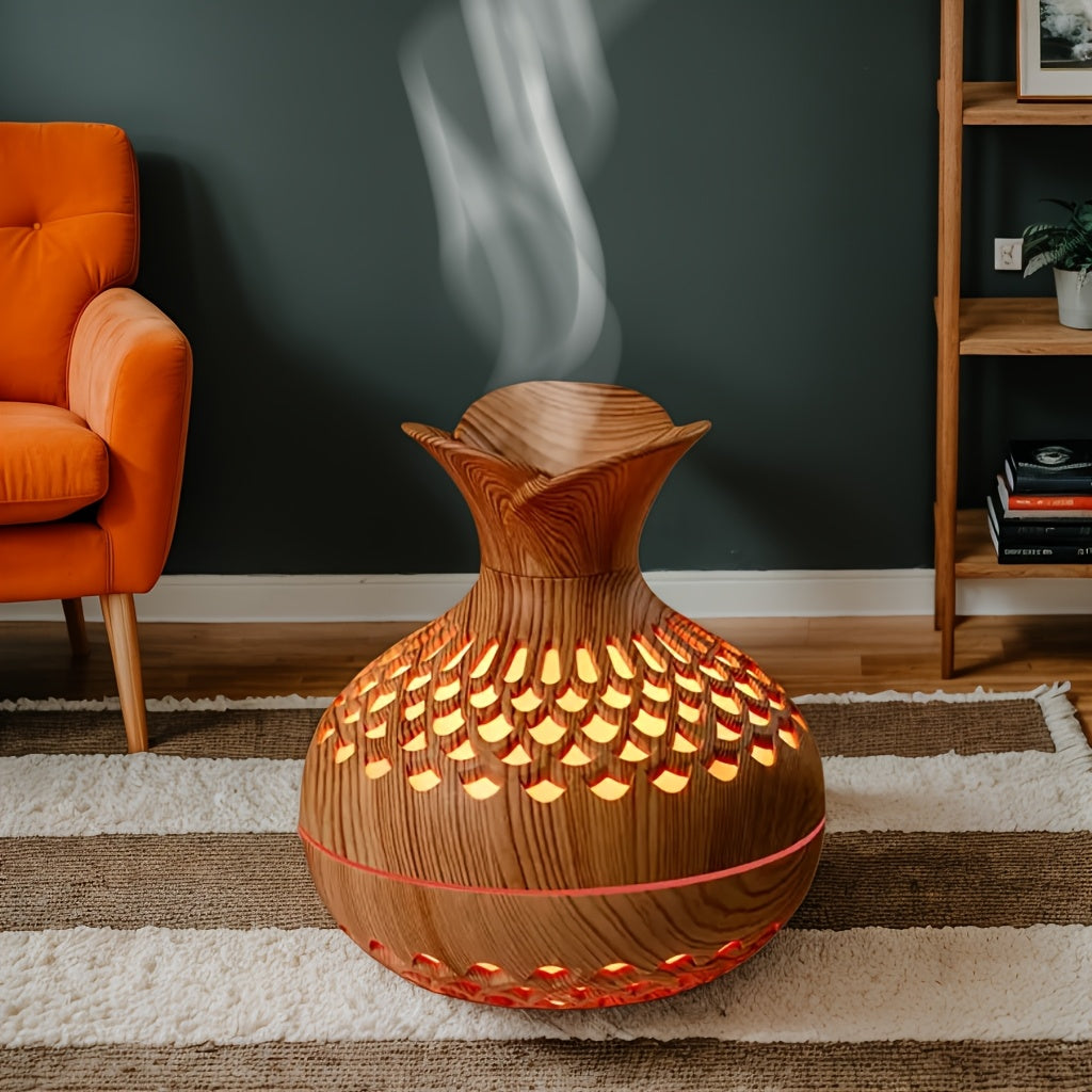 Humidificador elegante con diseño de madera, luces LED de 7 colores y 2 modos de niebla, alimentado por USB, diseño moderno para hogar, oficina o auto, regalo perfecto para San Valentín y Año Nuevo, iluminación ambiental | Humidificador decorativo | Humi