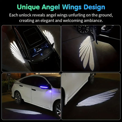 1set Luces Proyector de Alas de Ángel para Coche LED Luces de Bienvenida para Espejo Retrovisor Lateral de Puerta Iluminación Ambiental Luz de Desbloqueo/Bloqueo de 30 Segundos