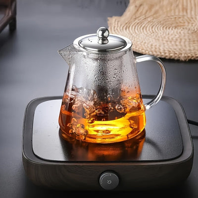 Tetera de Vidrio Grueso Premium con Infusor de Acero Inoxidable - Resistente al Calor, Apta para Lavavajillas para Café, Té en Flor y Hojas Sueltas
