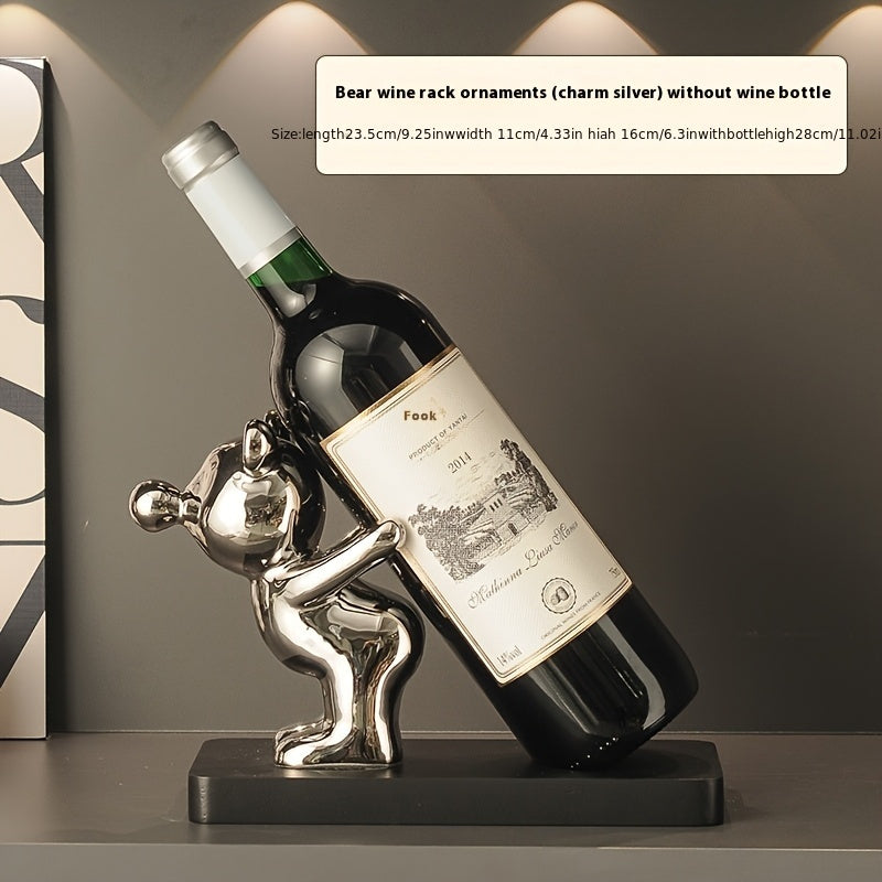 Adorno de Estante para Vino de Metal Creativo y de Alta Gama con Oso Violento, Acabado Pulido, Diseño de Fila Expositiva, Armario de Vinos para Sala de Estar, Mesa de Entrada del Hogar, Arreglo de Mueble de Televisión