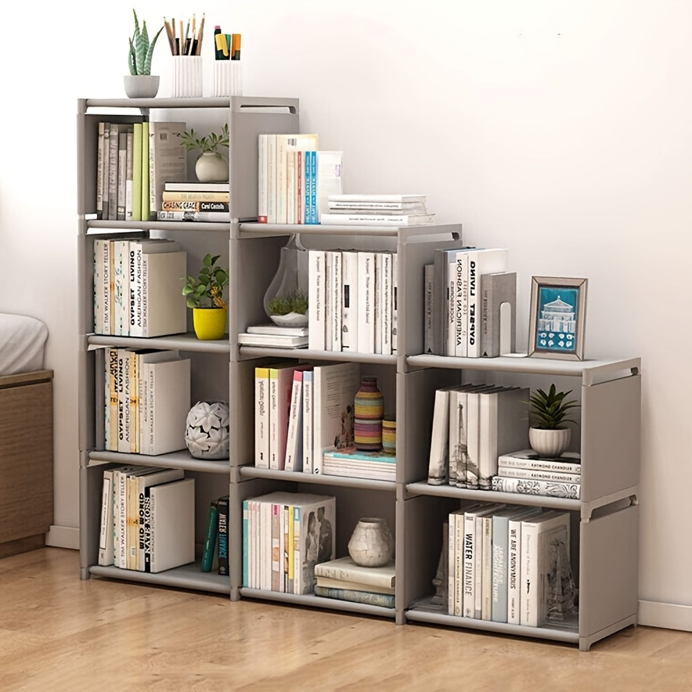 Estante de Metal Contemporáneo, Organizador de Almacenamiento de 9 Cubos, Librería DIY, Librería Alta para Dormitorio, Sala de Estar, Oficina, Organizador de Almacenamiento de Armario, Estantería de Cubículos Gris, Canastas de Estantería
