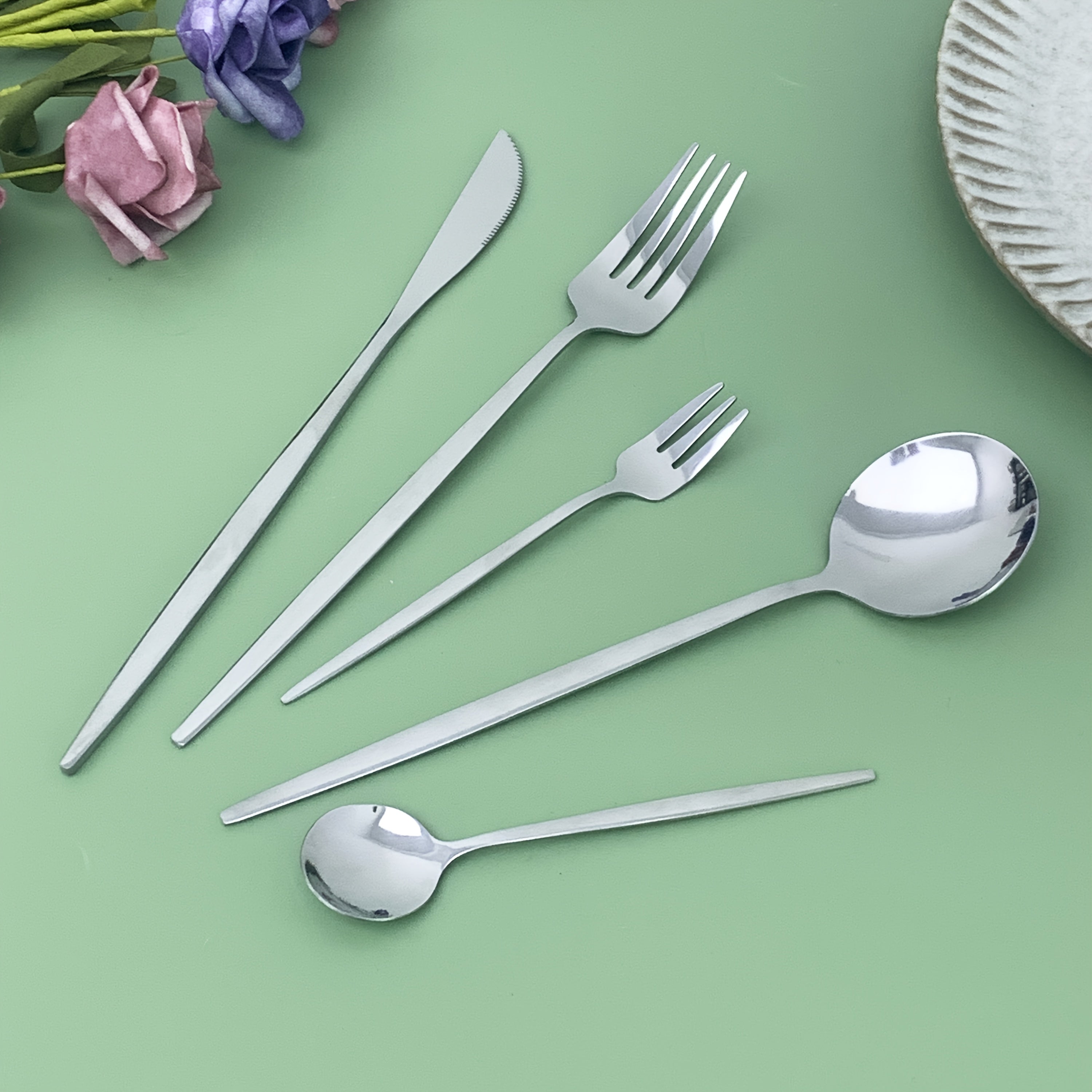 Juego de cubiertos de acero inoxidable, 30 piezas - Tenedores, cucharas y cucharitas para postres, ideal para hogar y restaurante