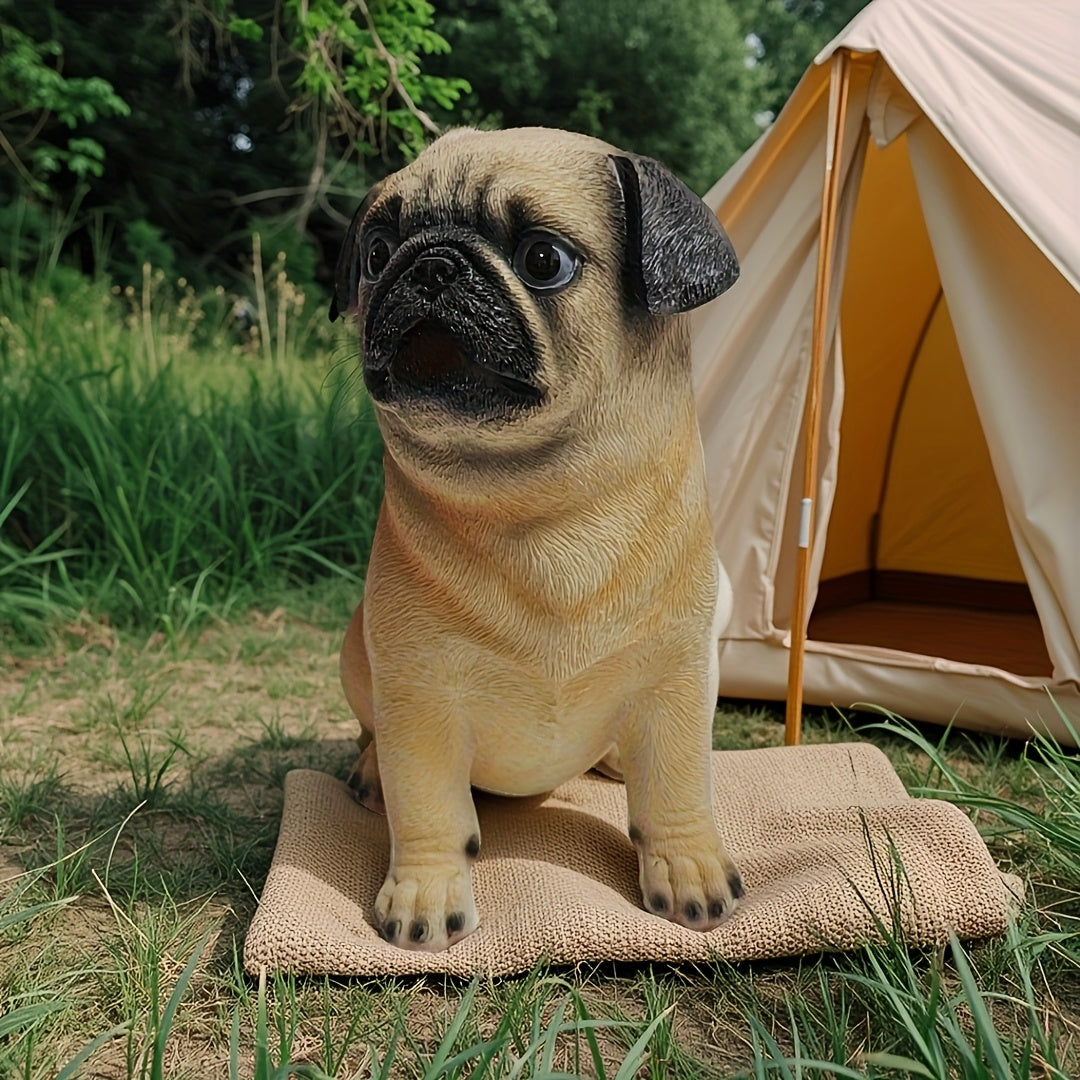 1pc Estatua de Jardín de Perro Pug en Resina - Decoración Realista para Interior/Exterior para Halloween, Navidad, Acción de Gracias y Hanukkah - No Necesita Electricidad, Diseño Duradero Resistente al Clima