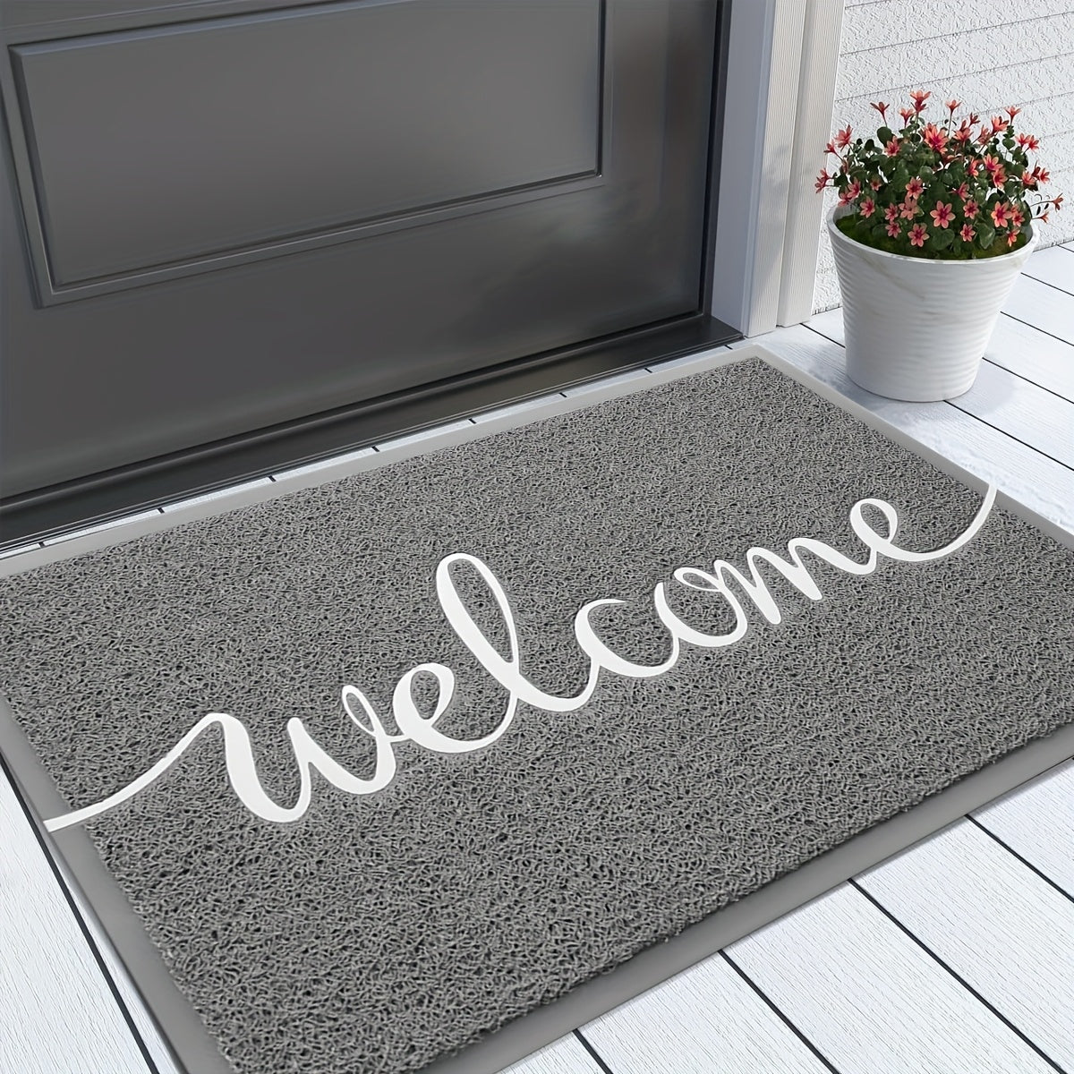 1 pza. tapete de entrada con mensaje hola/bienvenido, antideslizante, absorbente, lavable a máquina, rectangular, de polipropileno, para interior/exterior, garaje, entrada, patio, resistente a suciedad y lodo, fácil de limpiar, color gris