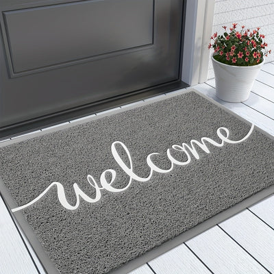 1 pza. tapete de entrada con mensaje hola/bienvenido, antideslizante, absorbente, lavable a máquina, rectangular, de polipropileno, para interior/exterior, garaje, entrada, patio, resistente a suciedad y lodo, fácil de limpiar, color gris