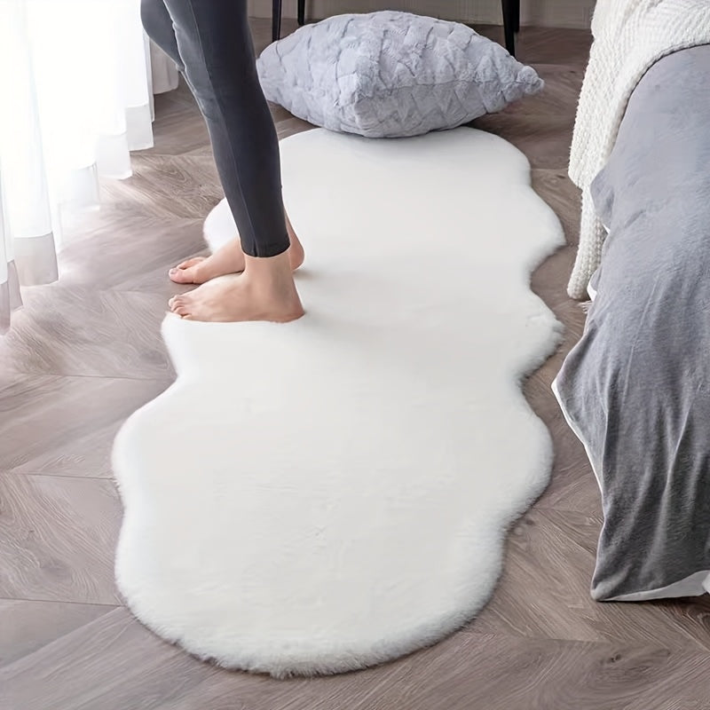 Alfombra suave de pelo de conejo sintético blanco - Poliéster peludo de pelo bajo, lavable a máquina, acogedora y cómoda para decoración de dormitorio, oficina o sala de estar, decoración hogareña acogedora | Diseño moderno de alfombra | Alfombra de fibr