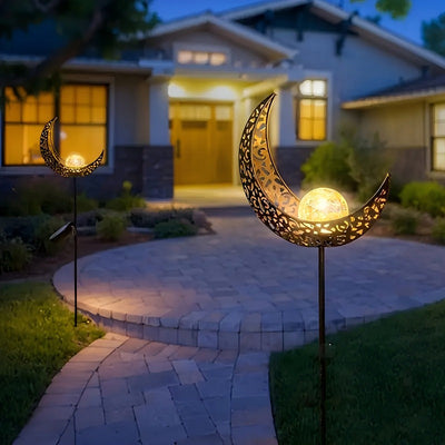 Luces Solares para Jardín Decorativas, Lámpara de Vidrio Craquelado Luna Hada, LED Blanco Cálido Impermeable con Estaca Metálica - Ideal para Caminos, Patios y Césped - Regalo Único para Jardineros