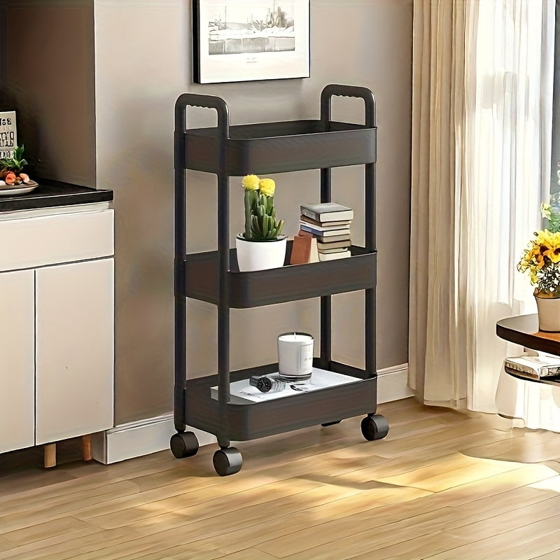 Carrito de almacenamiento rodante de 2 niveles con ruedas - Plástico resistente, opciones en blanco y negro, gran capacidad de carga, ideal para organizar la cocina, dormitorio o sala de estar, solución versátil para el hogar