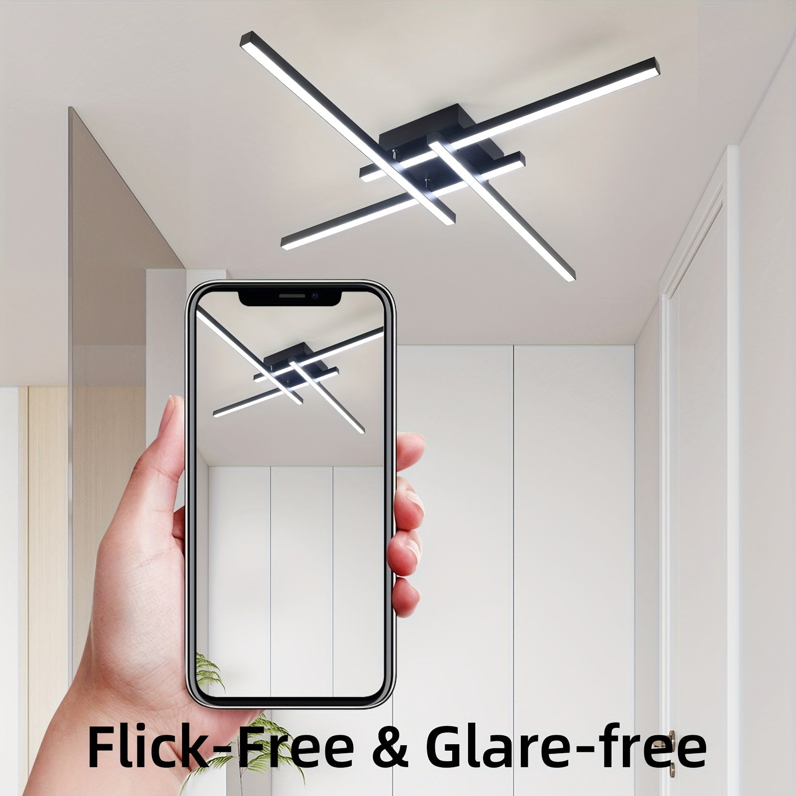 24 pulgadas/60 cm Lámpara de techo moderna, Iluminación de techo LED, Lámpara de techo empotrada negra para dormitorio, estudio, cocina, sala de estar