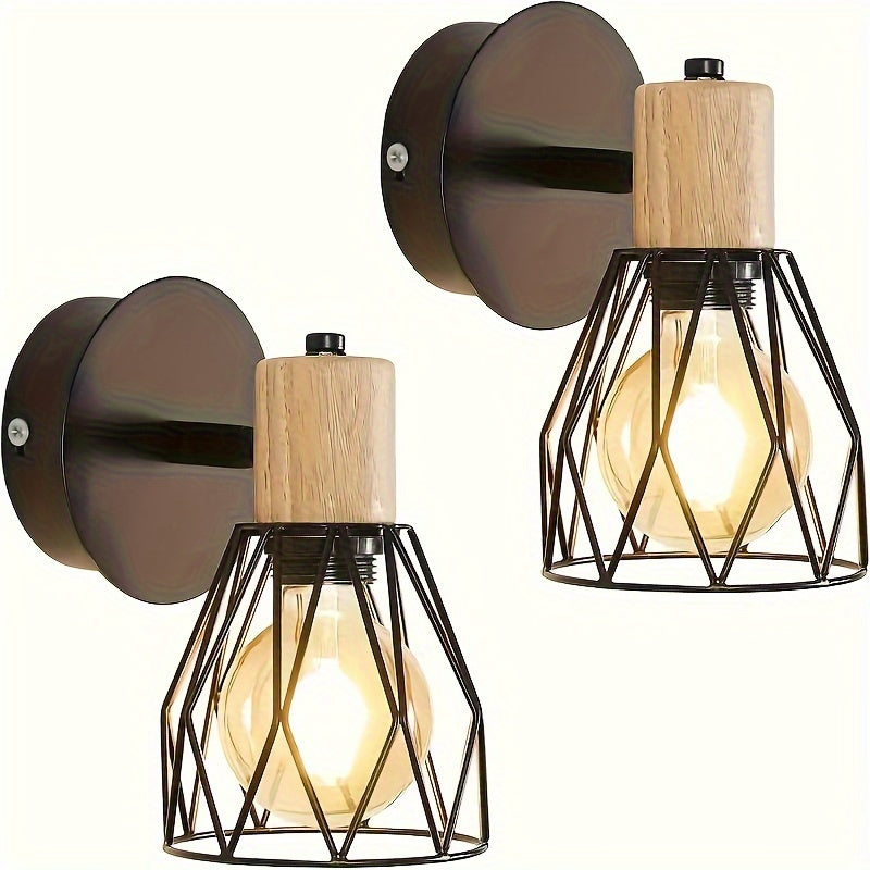 2pcs Apliques Industriales de Madera para Techo - Luces de Pared de Metal de Hierro para Isla de Cocina, Dormitorio, Sala de Estar y Más - Sin Bombilla Incluida