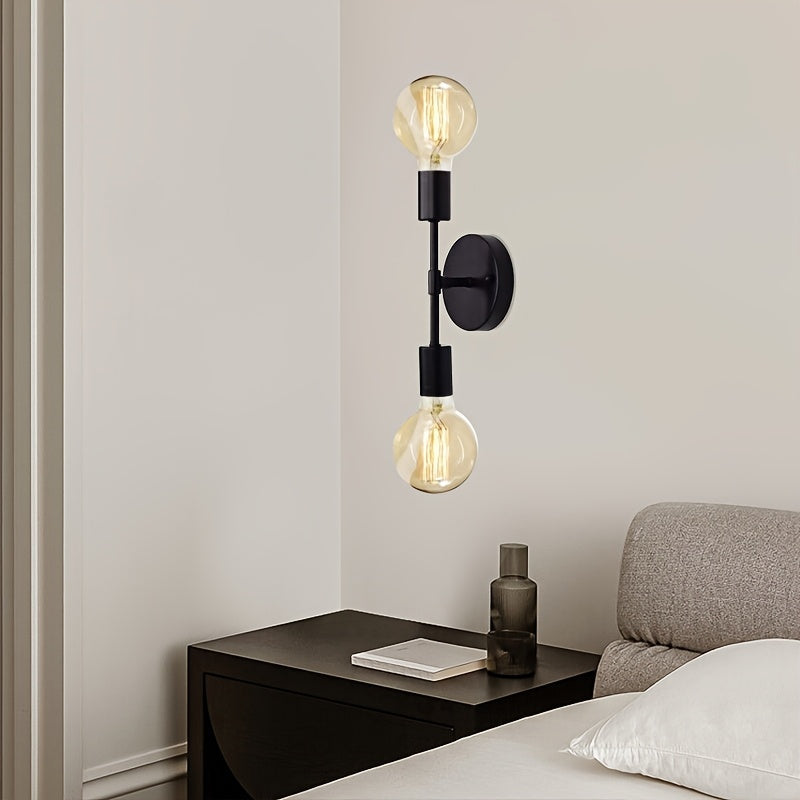 Linterna de Pared Negra Minimalista Moderna, Base de Bombilla E27 de 2 Luces, Hierro Fundido, para Sala de Estar, Comedor, Pasillo, Dormitorio - Sin Bombillas Incluidas, Luz Grande para Sala de Estar