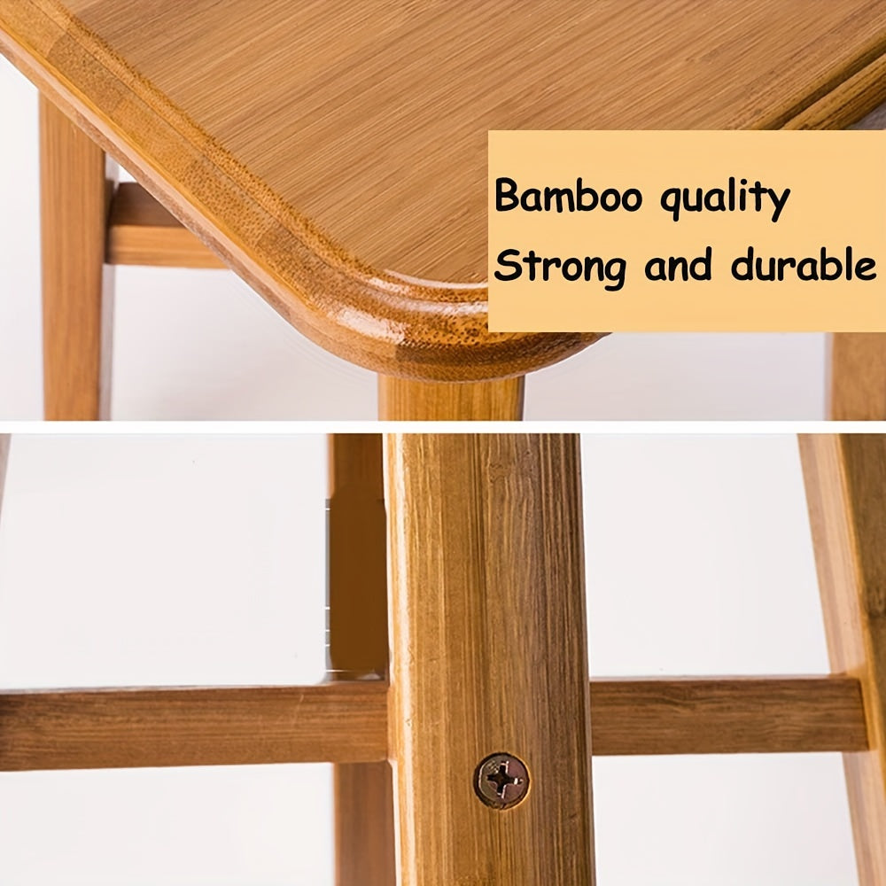 1pc Taburete de bambú rústico - Sin brazos, acabado barnizado, taburete de madera resistente para baño, limpieza fácil, no requiere ensamblaje