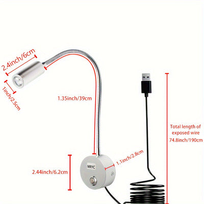 Linterna de Lectura LED con Foco Intenso, Luz Colgante de Pared con Cuello de Ganso Flexible, Interruptor Regulable Táctil, 3 Modos de Color, Luz Nocturna para Mesita de Noche y Escritorio