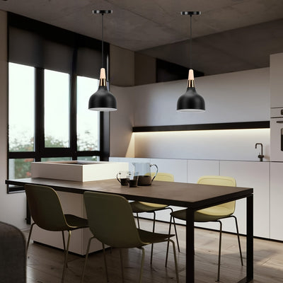 Luces Colgantes de Estilo Granja para Isla de Cocina, Lámpara Suspendida en Madera Maciza, Iluminación Colgante Negra Mate Moderna para Comedor y Bar de Café en la Isla de Cocina ()