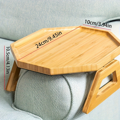 Bandeja de Apoyo de Brazo de Sofá de Bambú - Mesa de Sofá con Clip para Snacks, Bebidas y Controles Remotos - Diseño que Ahorra Espacio