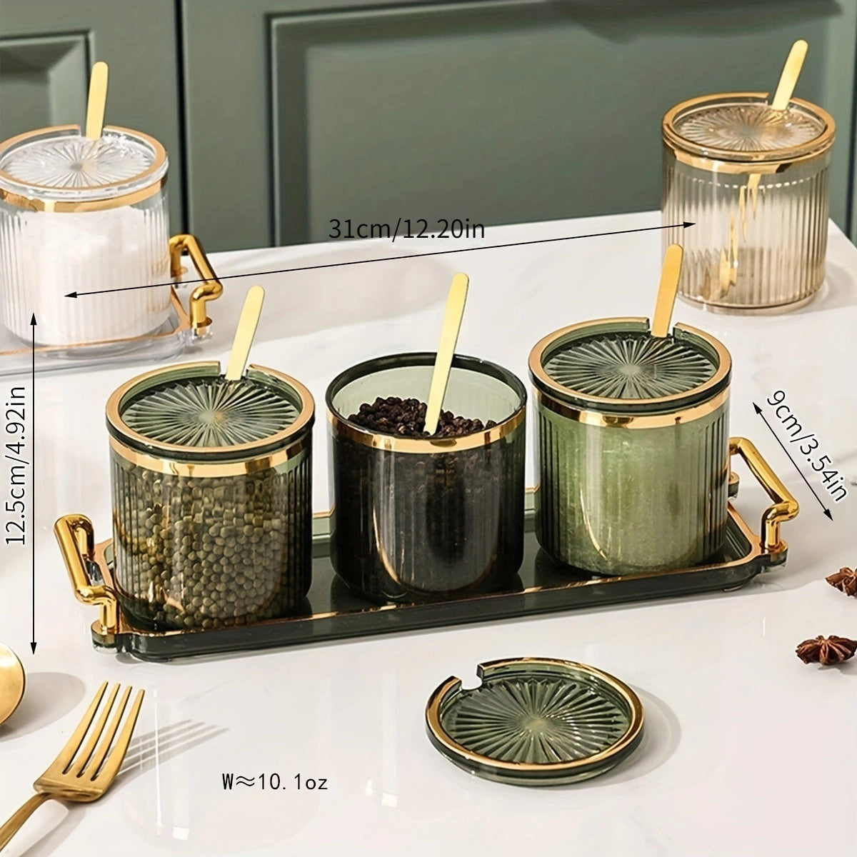 300ml Bandeja Creativa Nórdica 1 Bandeja 3 Tarros Altos 3 Tapas Color Té Retro con Tapa Bandeja Dividida para Snacks y Frutas Secas, Vajilla Elegante | Bandeja de Estilo Nórdico | Tarros de Vidrio Transparente, Bandeja de Té