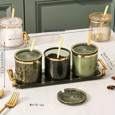 300ml Bandeja Creativa Nórdica 1 Bandeja 3 Tarros Altos 3 Tapas Color Té Retro con Tapa Bandeja Dividida para Snacks y Frutas Secas, Vajilla Elegante | Bandeja de Estilo Nórdico | Tarros de Vidrio Transparente, Bandeja de Té