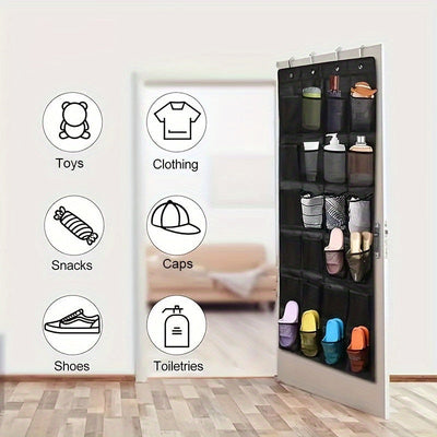 Organizador de zapatos de 24 bolsillos para colgar en la puerta - Estante de zapatos de plástico duradero con bolsillos de malla grandes, soporta hasta 33 libras, Almacenamiento y organización de armario, Sin cargador, No requiere batería
