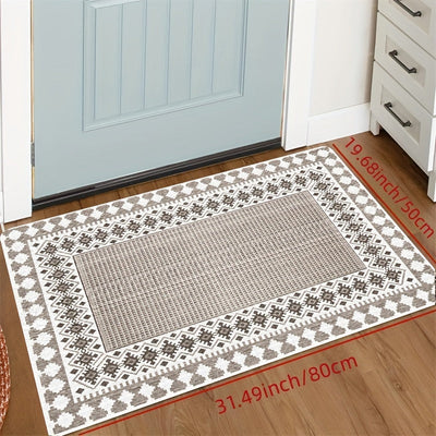 1 pieza de alfombrilla tejida estilo bohemio, alfombrilla rectangular antideslizante, suave y lavable en máquina, fibra de poliéster, adecuada para sala de estar, dormitorio y entrada.
